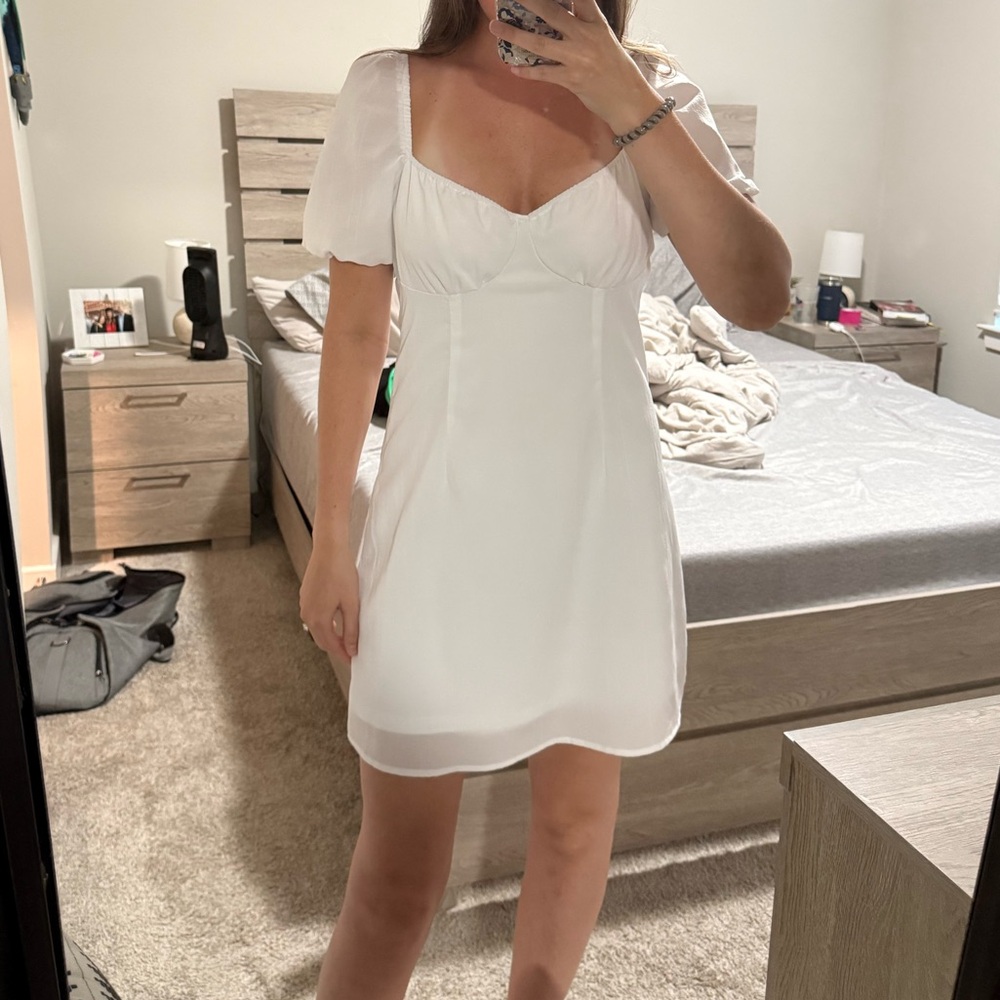 H&M Cream Puff Sleeve Sweetheart Mini Dress